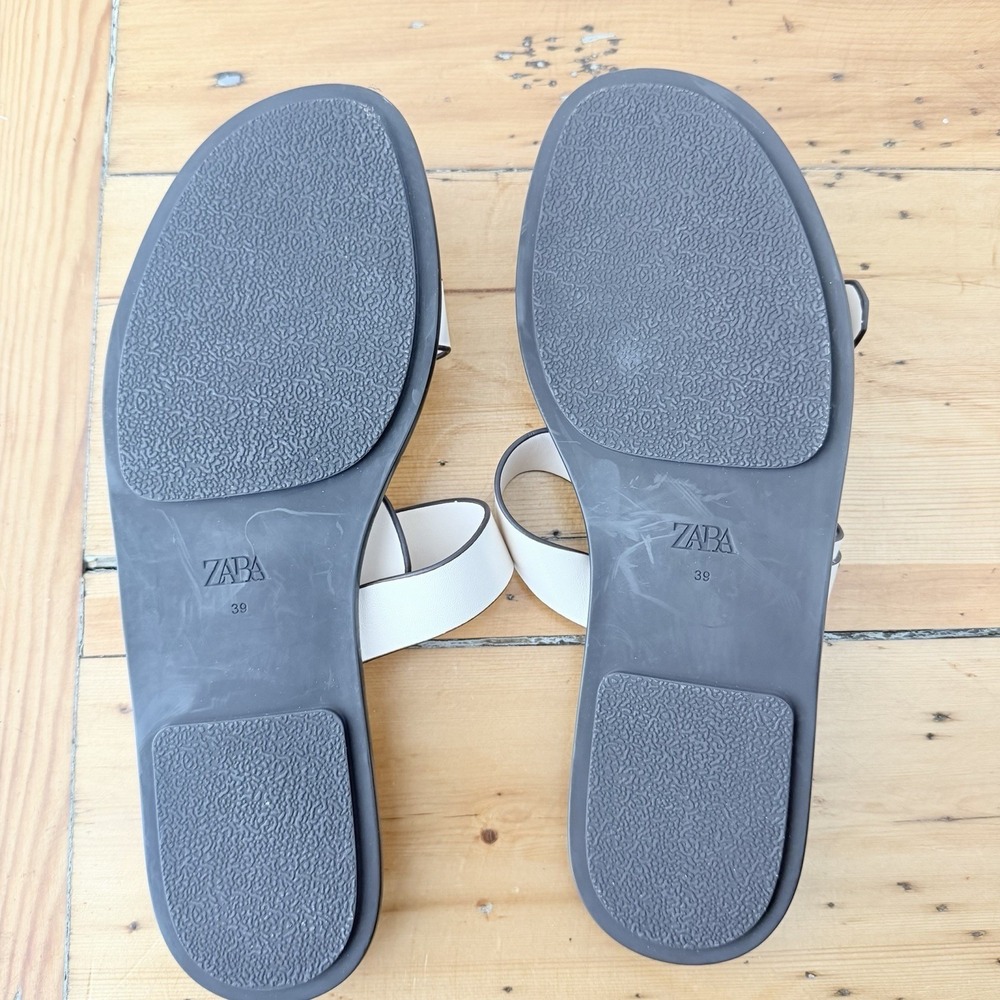 Zara Double Buckle Slide Sandals Womens 39 Cream Gold Minimalist Quiet Luxury - Picture 6 of 6